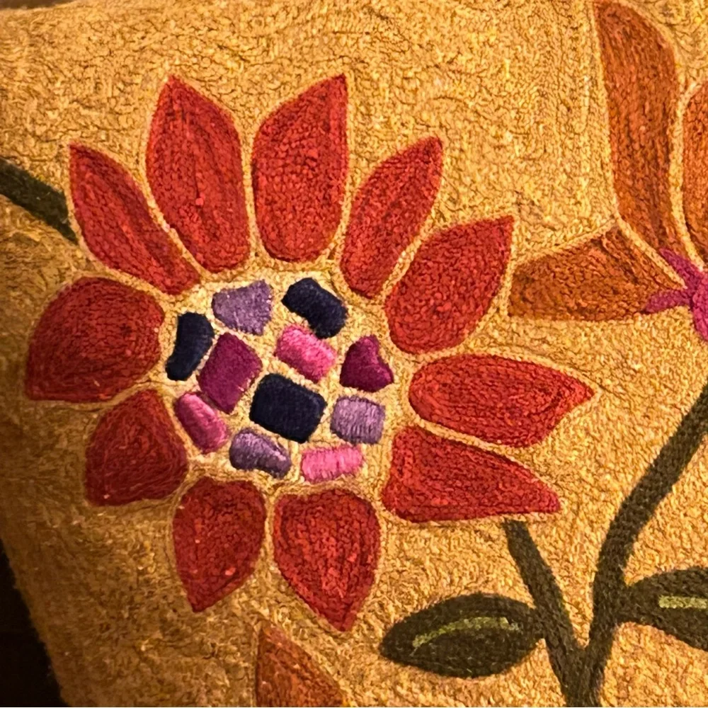 Crate & Barrel Crewel Flowers Pillow